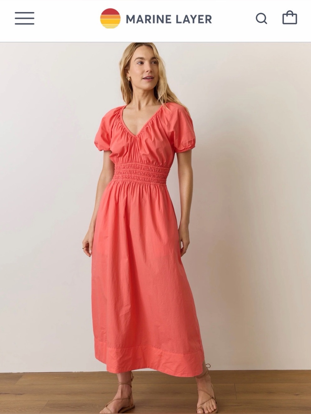 Marine Layer Coral Pink Midi Dress